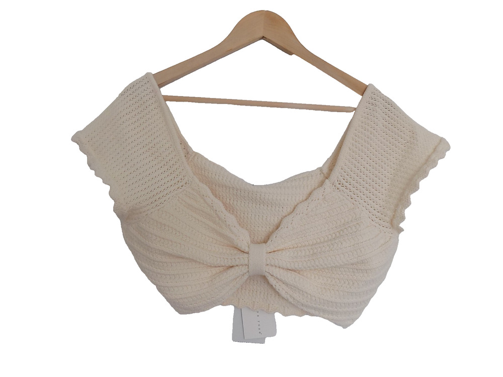 Endless Rose Knit Top Crochet Cropped Cap Sleeve Cream size Medium NWT